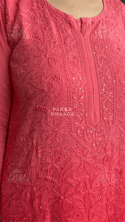 Roohani Georgette Kurta & Kurta Sets - Ombre Cherry Red