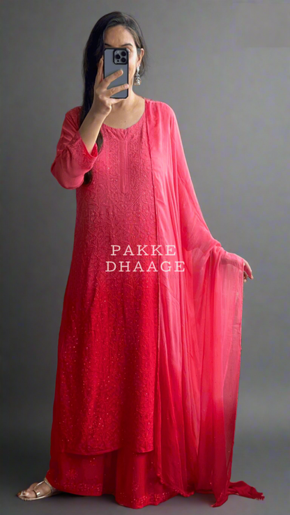 Roohani Georgette Kurta & Kurta Sets - Ombre Cherry Red