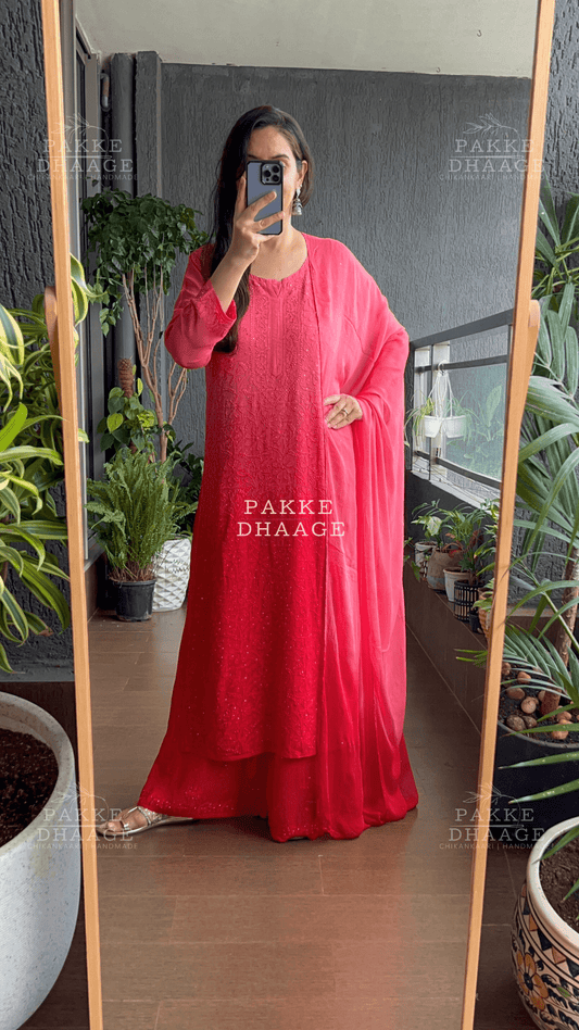 Roohani Georgette Kurta & Kurta Sets - Ombre Cherry Red