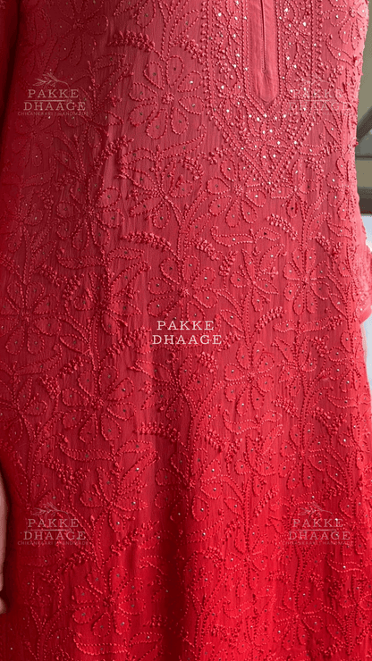 Roohani Georgette Kurta & Kurta Sets - Ombre Cherry Red