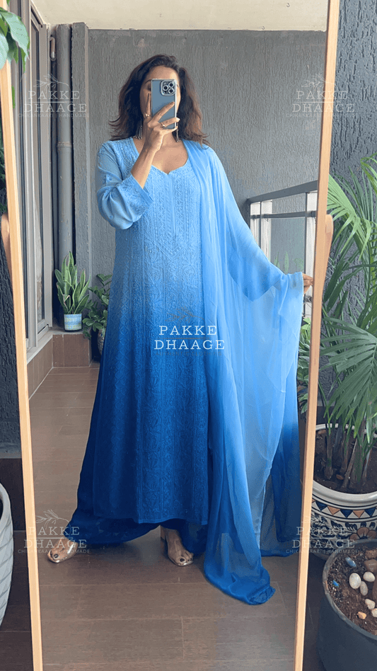 Roohani Georgette Kurta & Kurta Sets - Ombre Classic Blue