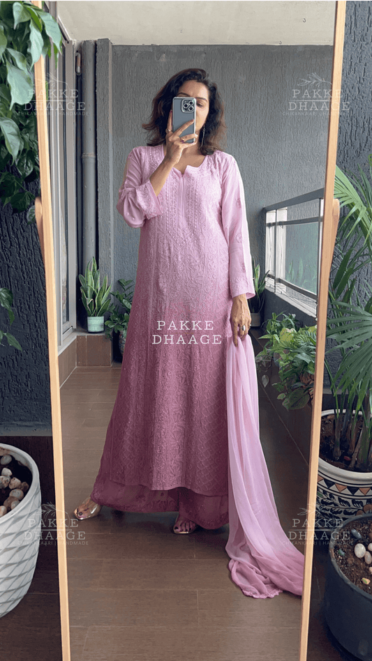 Roohani Georgette Kurta & Kurta Sets - Ombre Onion Pink