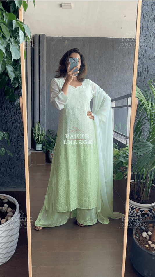 Roohani Georgette Kurta & Kurta Sets - Ombre Shadow Lime