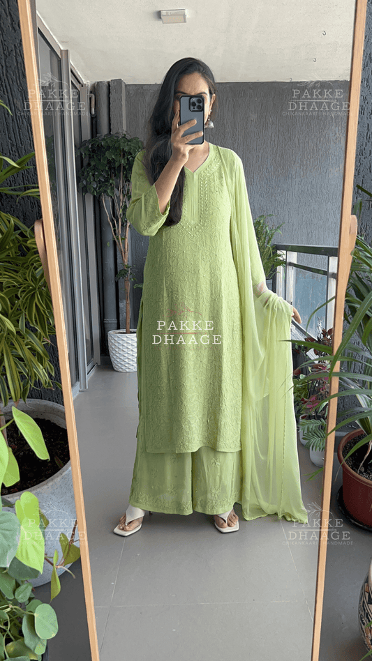 Roohani Georgette Kurta & Kurta Sets - Pistachio Green