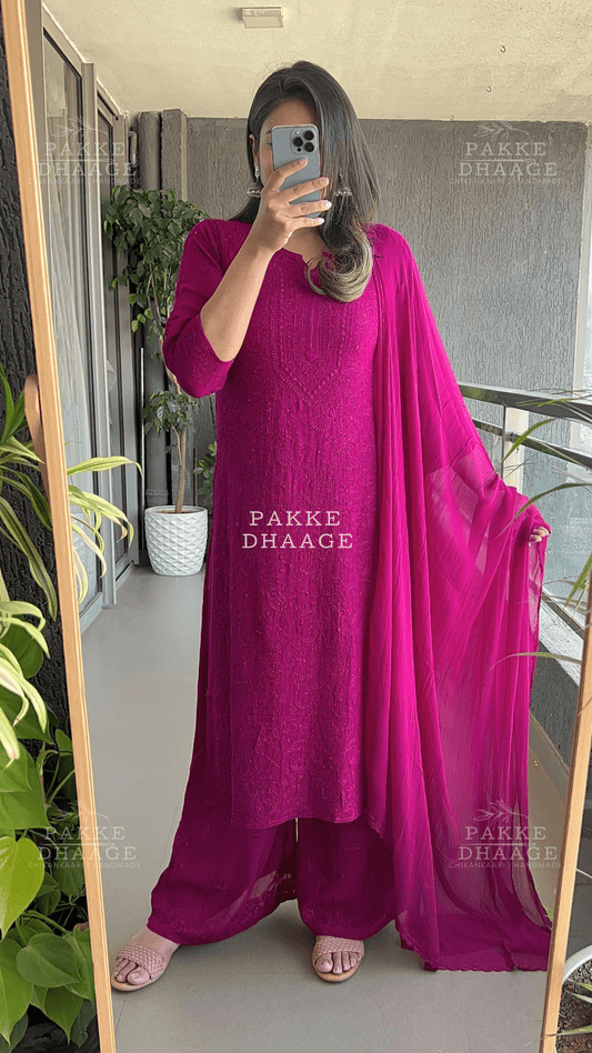 Roohani Georgette Kurta & Kurta Sets - Purple Wine