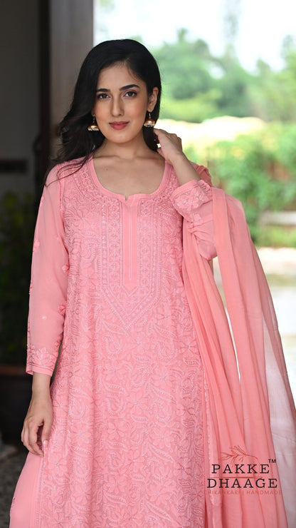 Roohani Georgette Kurta & Kurta Sets - Rosewood Pink