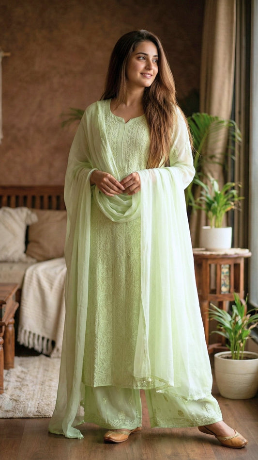 Roohani Georgette Kurta & Kurta Sets - Shadow Lime