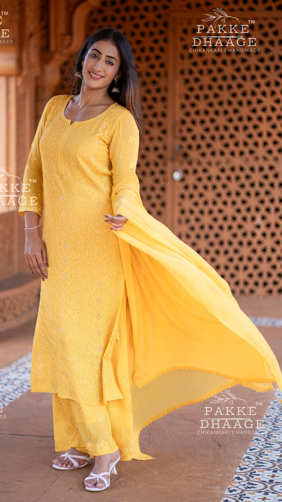 Roohani Georgette Kurta & Kurta Sets - Sunshine Yellow