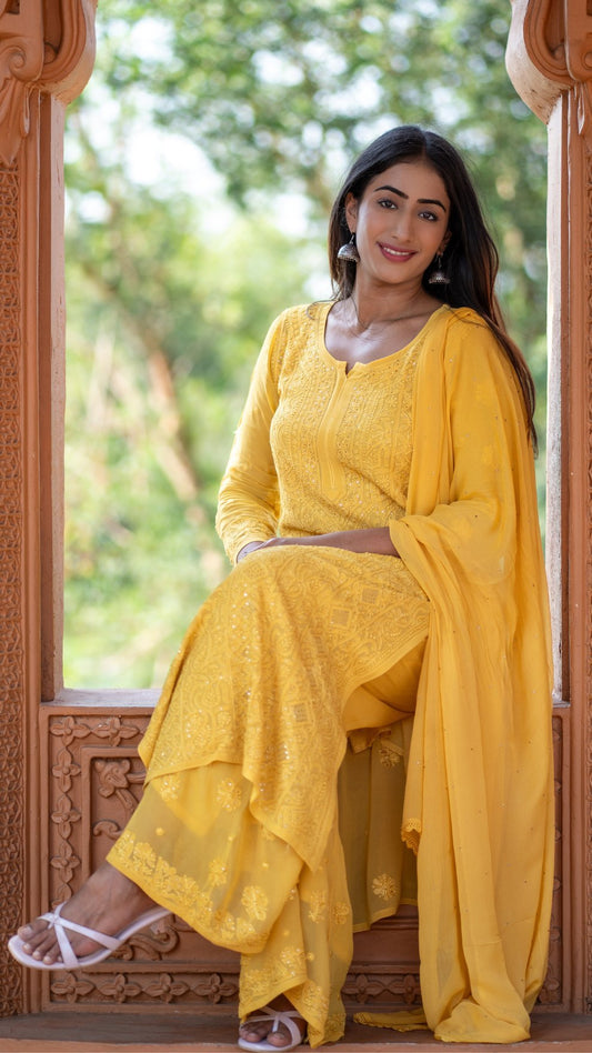 Roohani Georgette Kurta & Kurta Sets - Sunshine Yellow