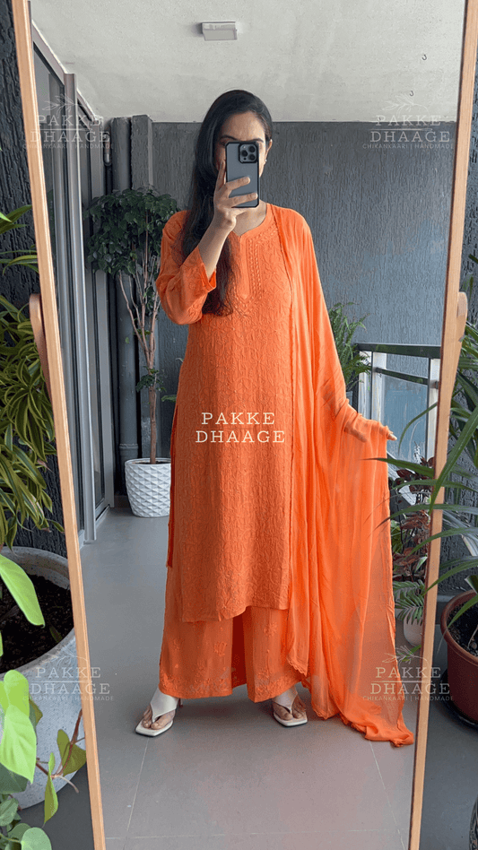 Roohani Georgette Kurta & Kurta Sets - Vibrant Orange
