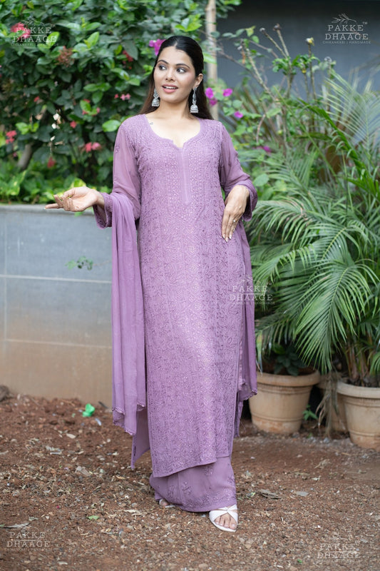 Roohani Pure Viscose Georgette Kurta & Kurta Sets - Chocolate Plum
