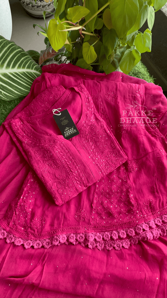 Roohani Pure Viscose Georgette Kurta & Kurta Sets - Fresh Raspberry