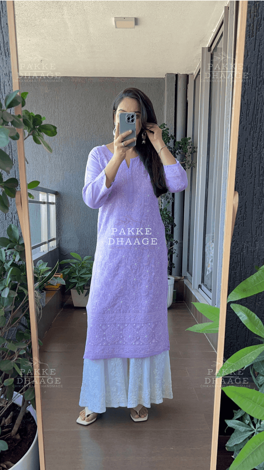 Roohi Pure Mulmul Cotton Kurta - Lilac