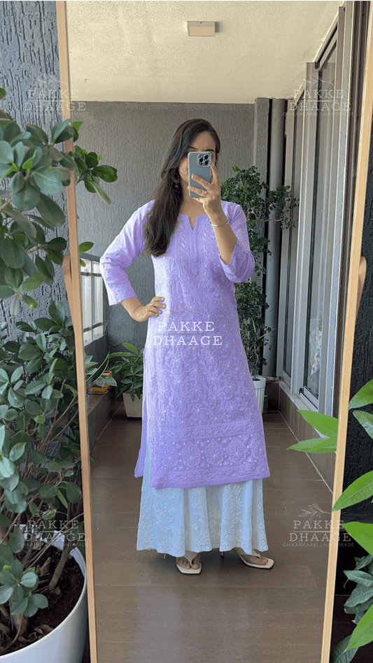 Roohi Pure Mulmul Cotton Kurta - Lilac