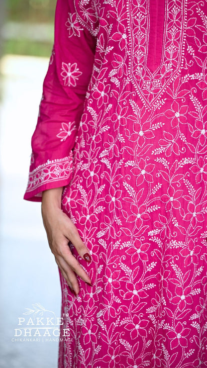 Roohi Pure Mulmul Cotton Kurta Love Potion Pink
