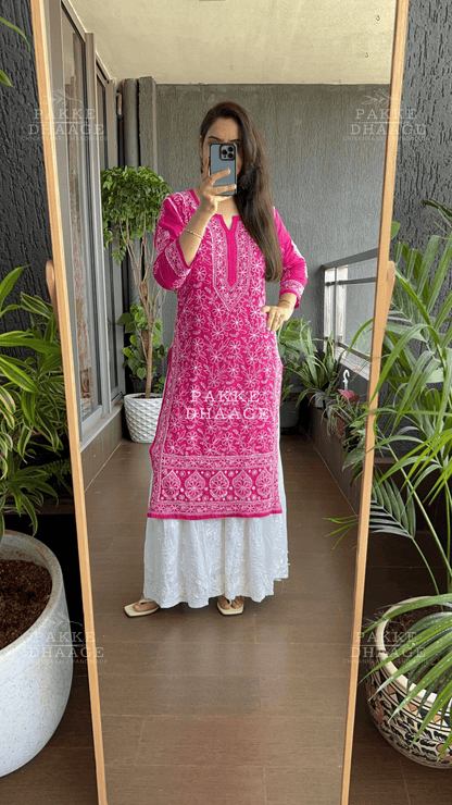 Roohi Pure Mulmul Cotton Kurta - Love Potion Pink