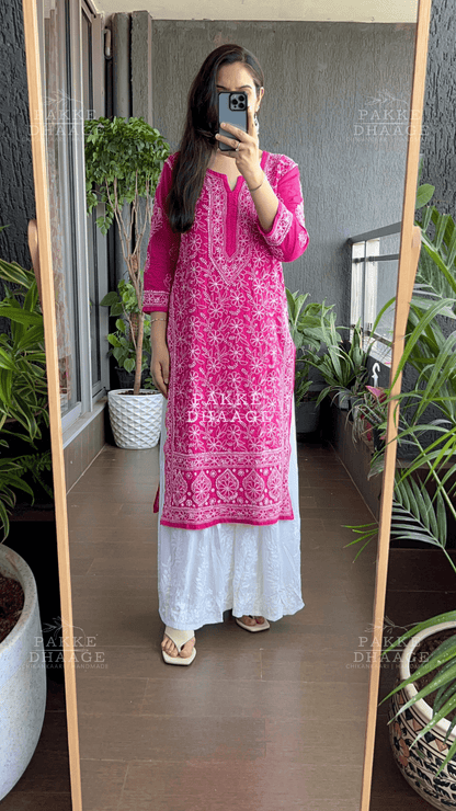 Roohi Pure Mulmul Cotton Kurta - Love Potion Pink