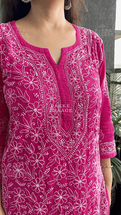 Roohi Pure Mulmul Cotton Kurta - Love Potion Pink