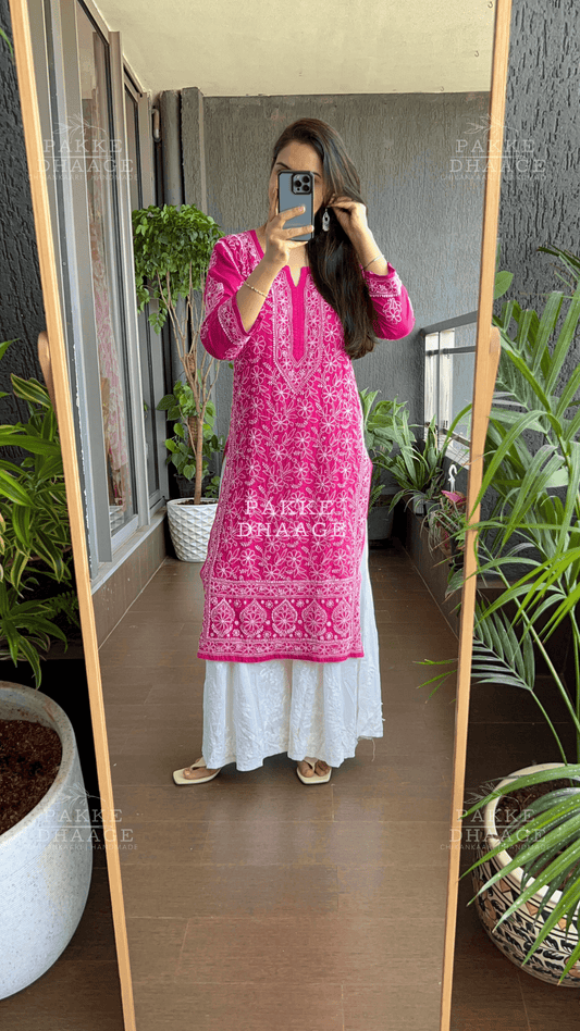 Roohi Pure Mulmul Cotton Kurta - Love Potion Pink
