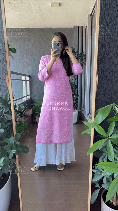 Roohi Pure Mulmul Cotton Kurta - Pink