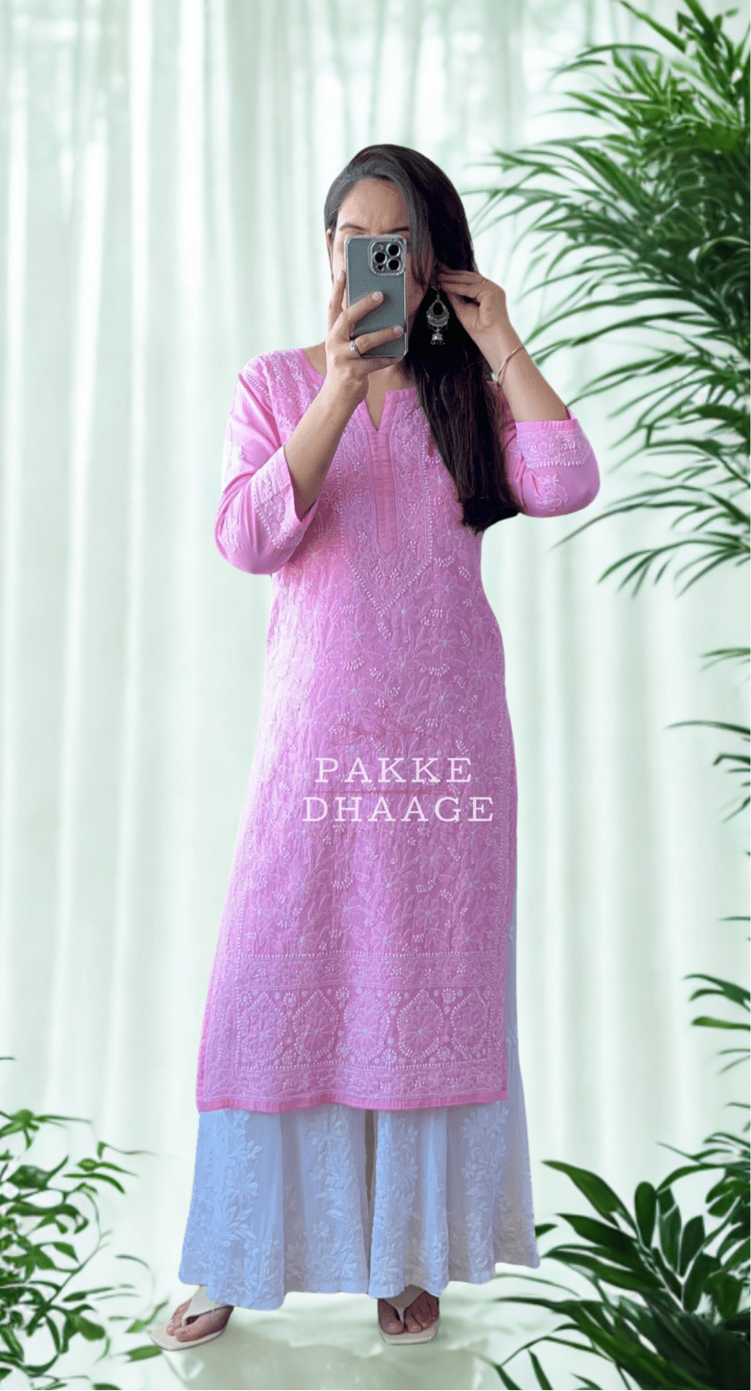 Roohi Pure Mulmul Cotton Kurta - Pink