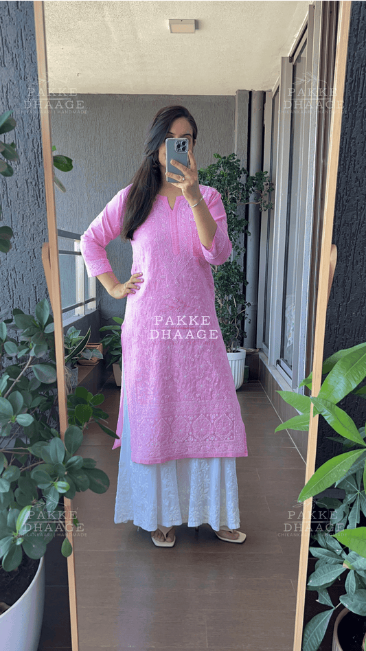 Roohi Pure Mulmul Cotton Kurta - Pink