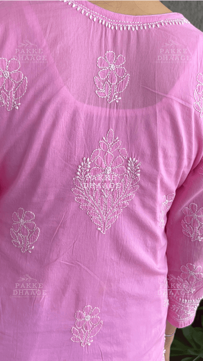 Roohi Pure Mulmul Cotton Kurta - Pink