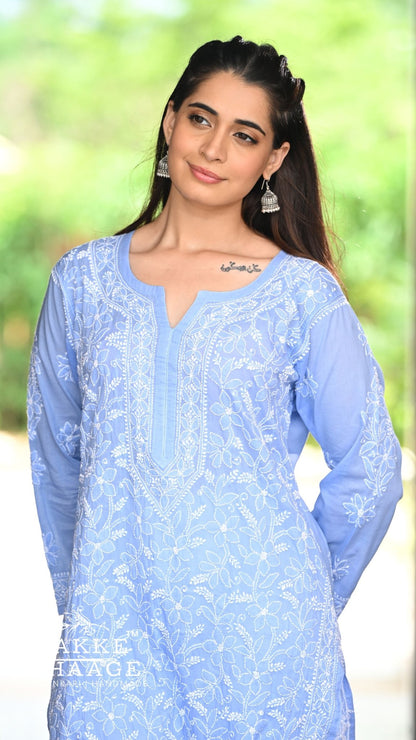 Roohi Pure Mulmul Cotton Kurta Powder Blue