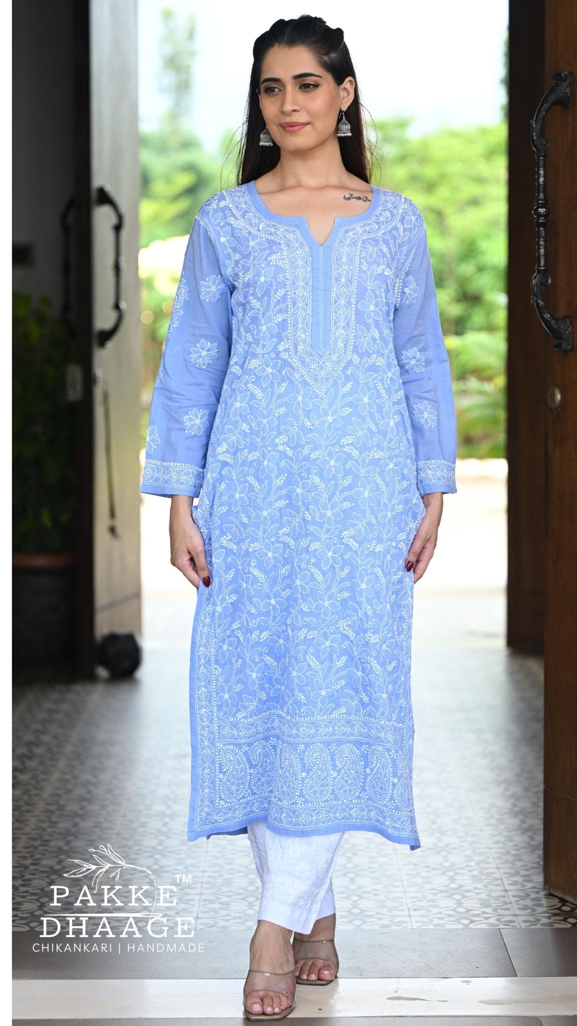 Roohi Pure Mulmul Cotton Kurta Powder Blue