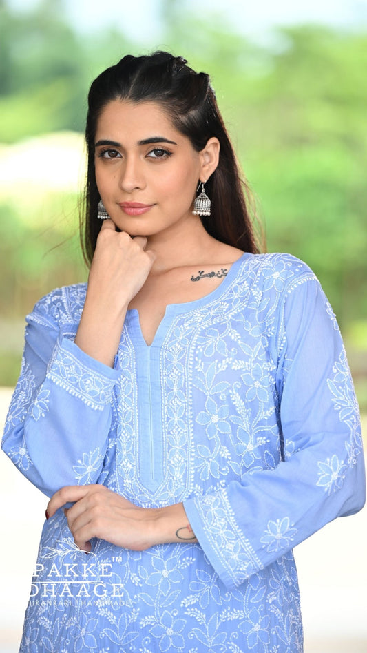 Roohi Pure Mulmul Cotton Kurta Powder Blue