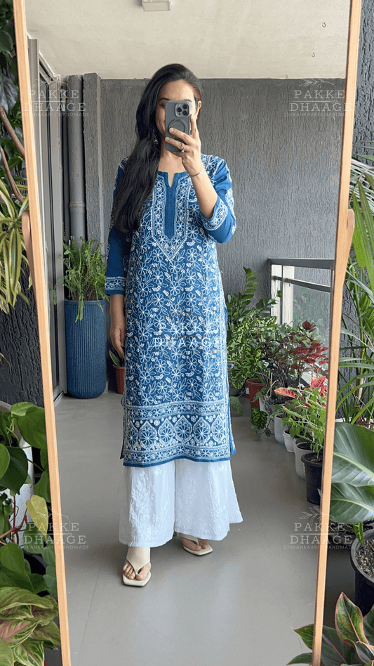 Roohi Pure Mulmul Cotton Kurta - Princess Blue
