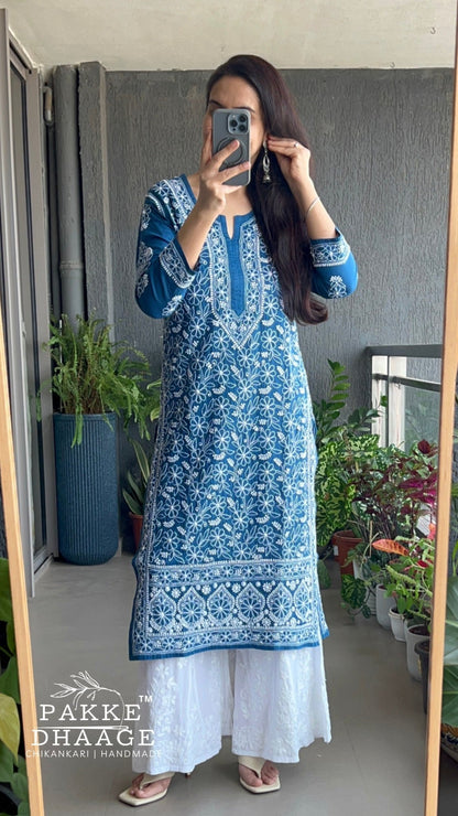 Roohi Pure Mulmul Cotton Kurta - Princess Blue