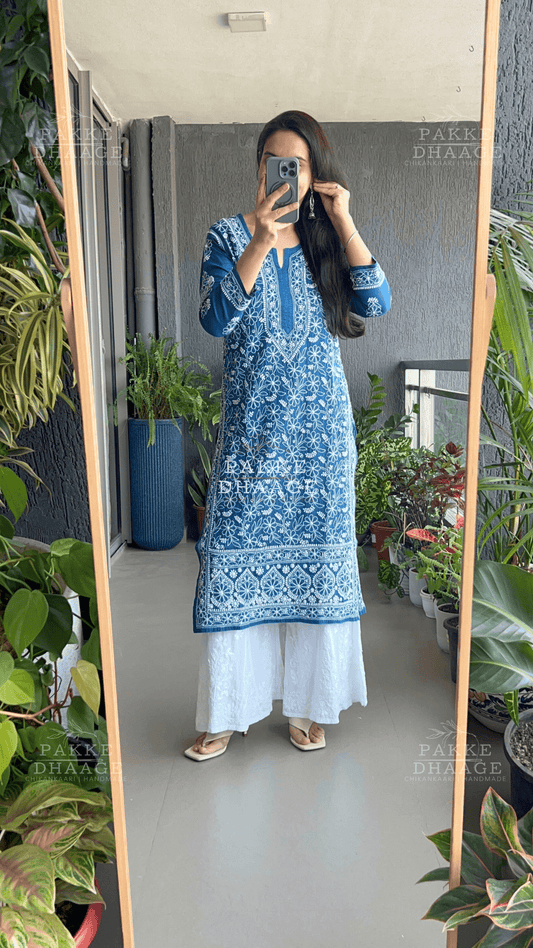 Roohi Pure Mulmul Cotton Kurta - Princess Blue