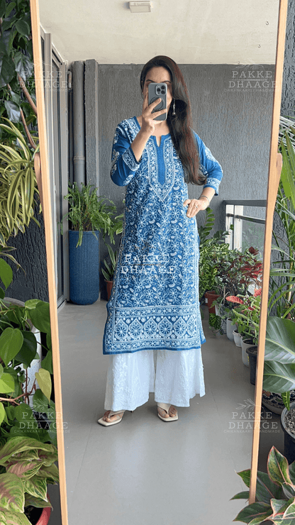 Roohi Pure Mulmul Cotton Kurta - Princess Blue