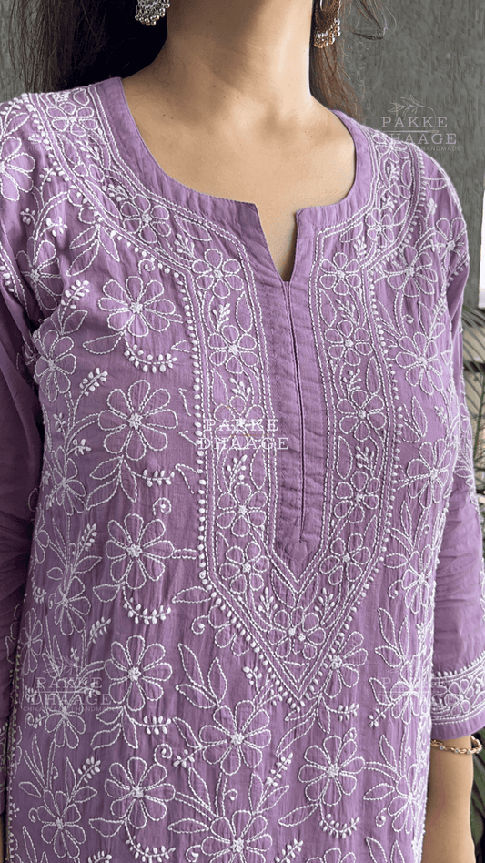 Roohi Pure Mulmul Cotton Kurta - Purple Passion