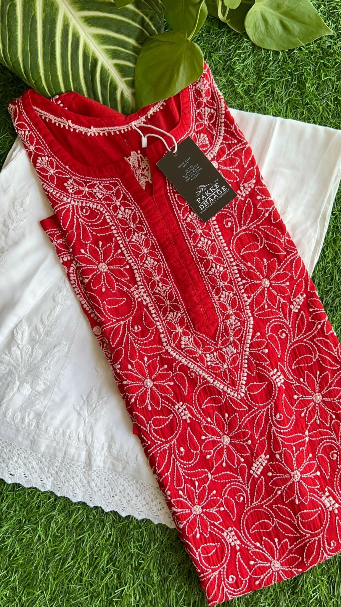 Roohi Pure Mulmul Cotton Kurta - Red Rouge