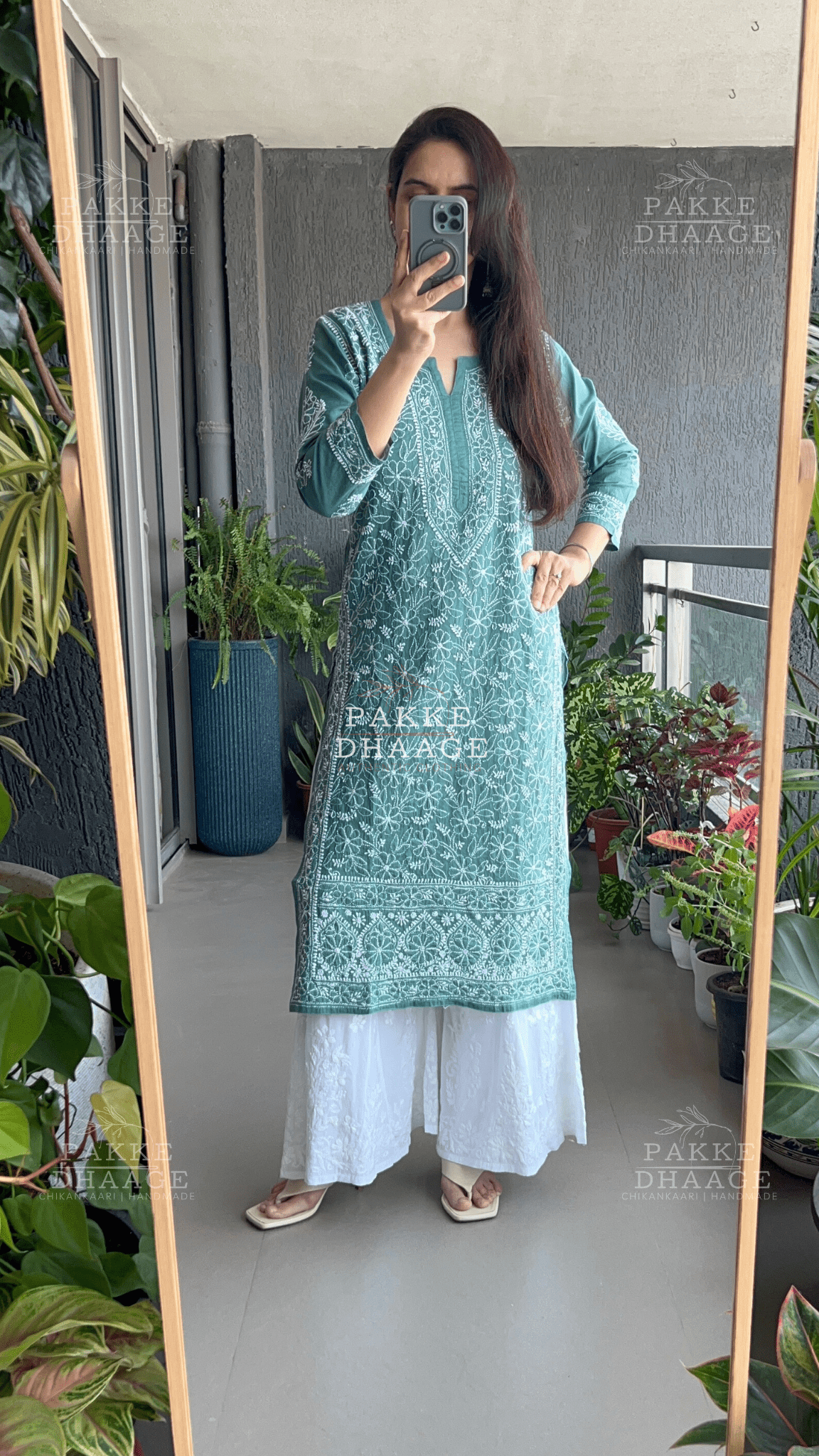 Roohi Pure Mulmul Cotton Kurta - Teal Green