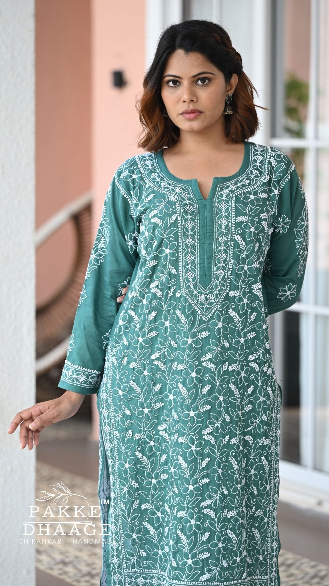 Roohi Pure Mulmul Cotton Kurta - Teal Green