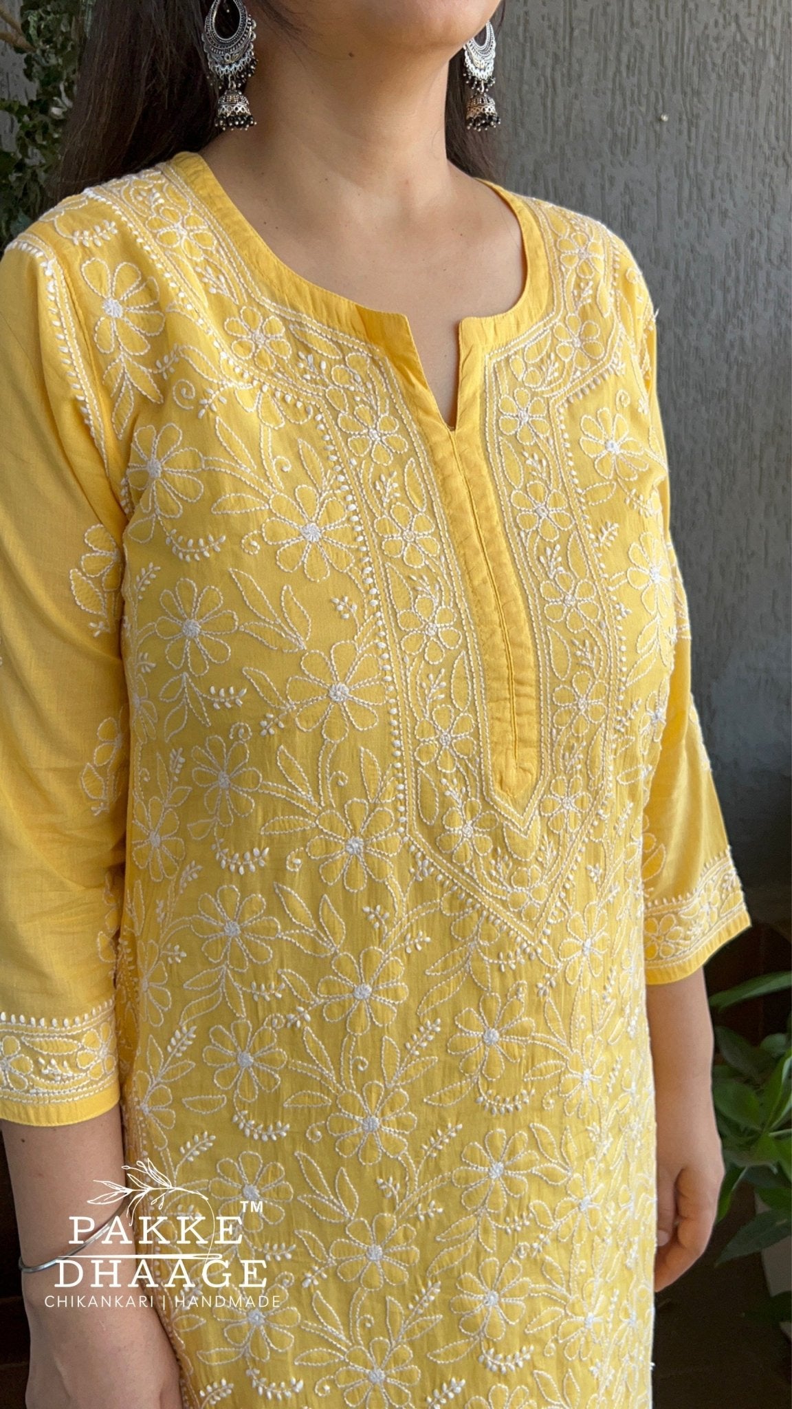 Roohi Pure Mulmul Cotton Kurta - Yellow