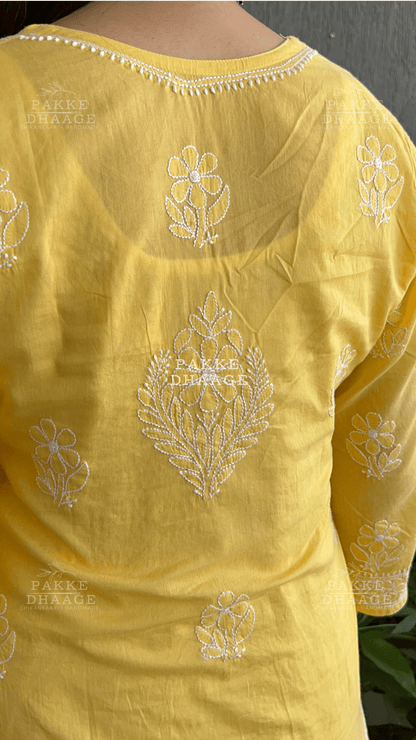 Roohi Pure Mulmul Cotton Kurta - Yellow