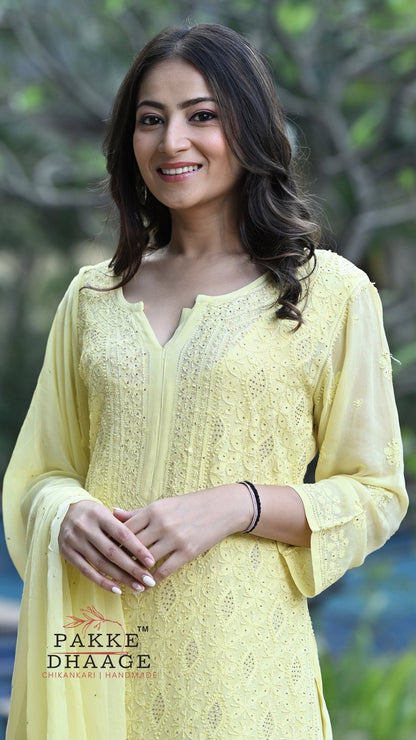Sahiba Pure Viscose Kurta & Kurta Sets - Lemon Yellow