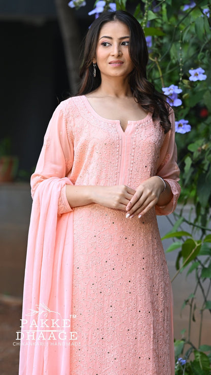 Sahiba Pure Viscose Kurta & Kurta Sets - Peach Blossom
