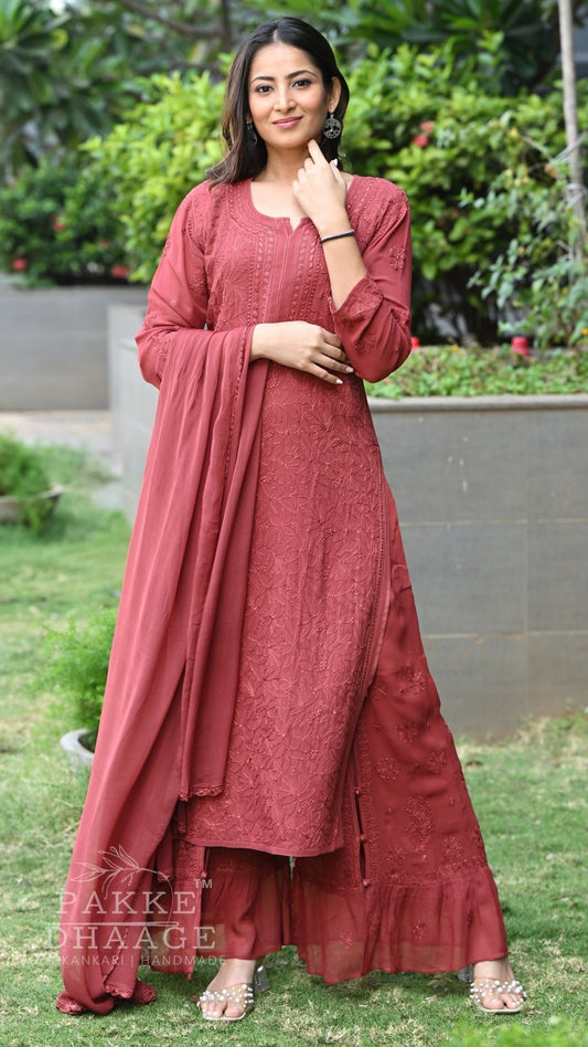 Sahiba Pure Viscose Kurta & Kurta Sets - Terracotta Brown