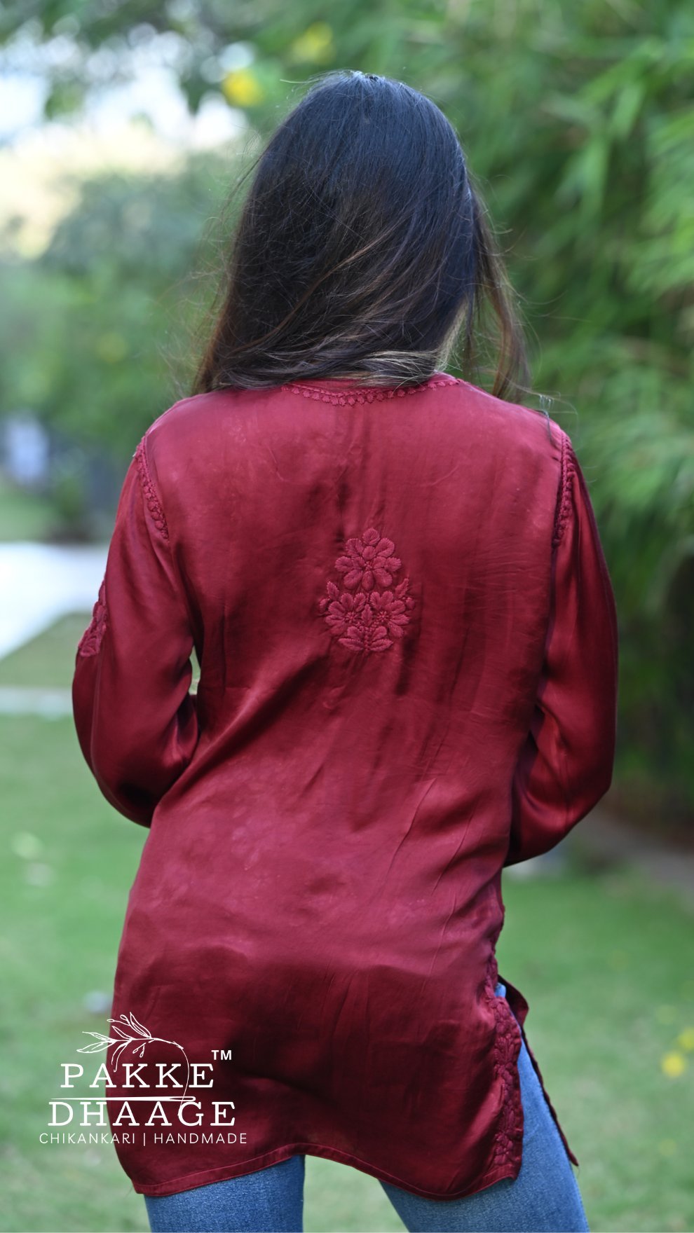 Saira Pure Modal Satin Short Kurtis Deep Burgundy