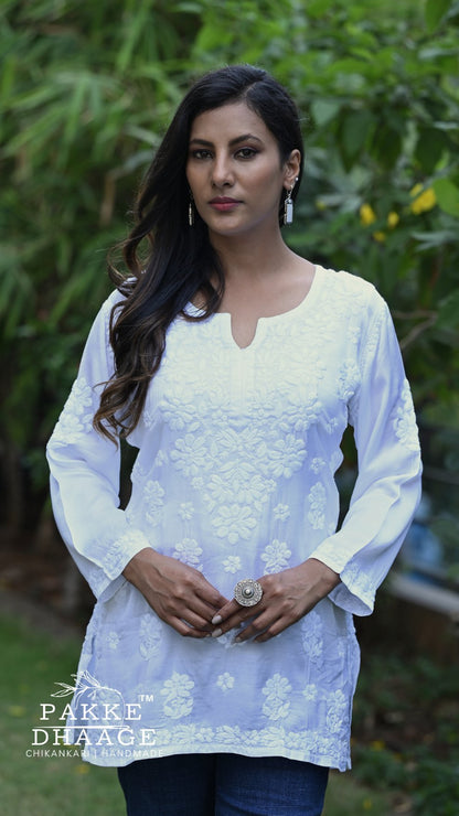 Saira Pure Modal Satin Short Kurtis Pristine White