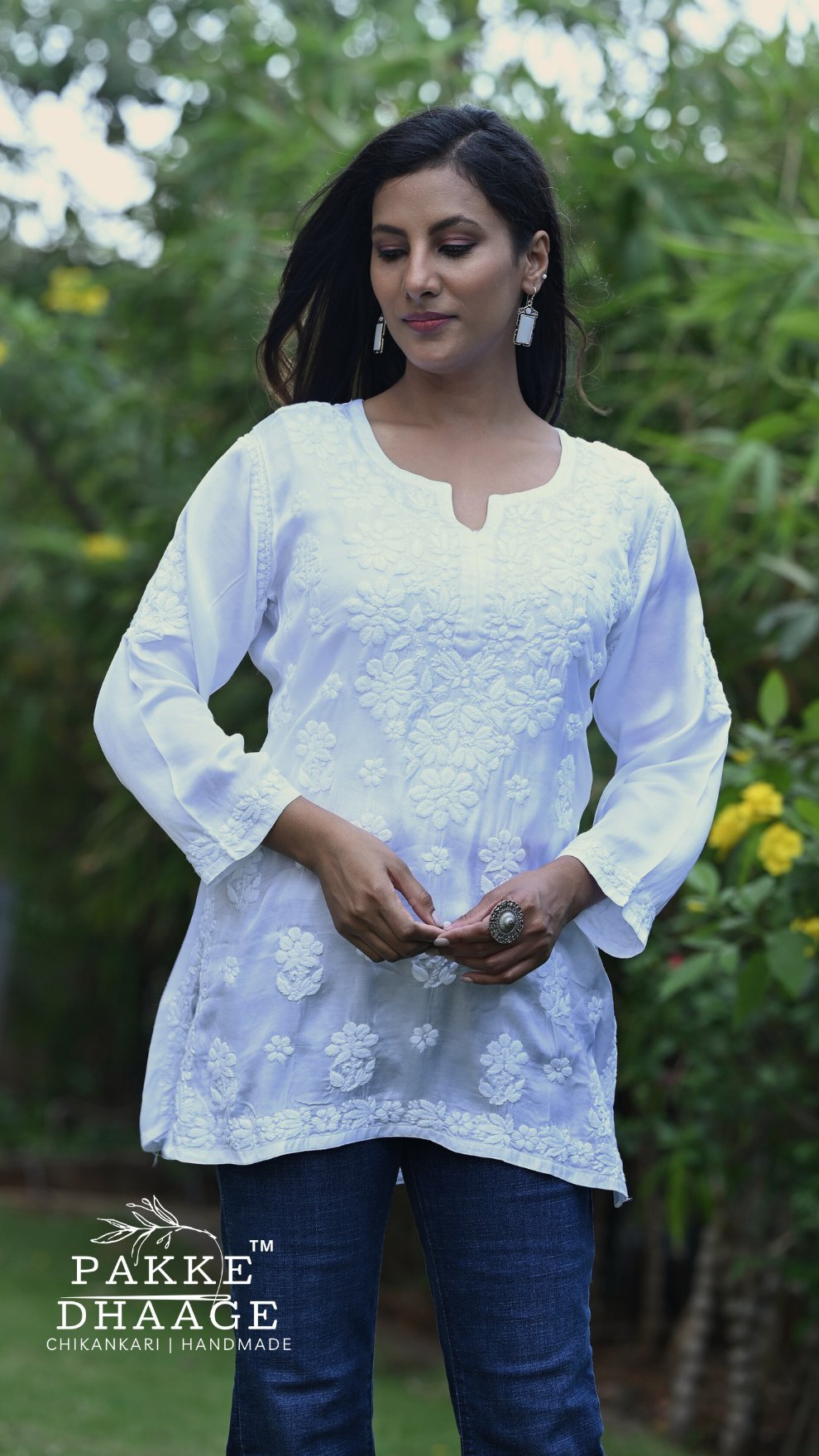 Saira Pure Modal Satin Short Kurtis Pristine White
