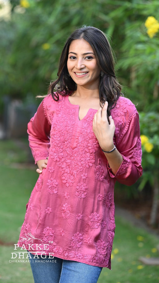 Saira Pure Modal Satin Short Kurtis Wild Raspberry