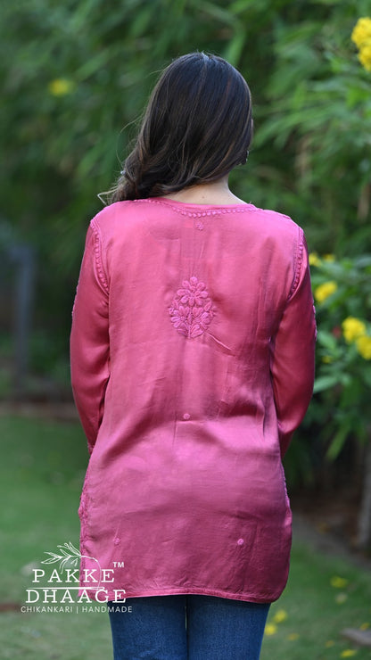 Saira Pure Modal Satin Short Kurtis Wild Raspberry