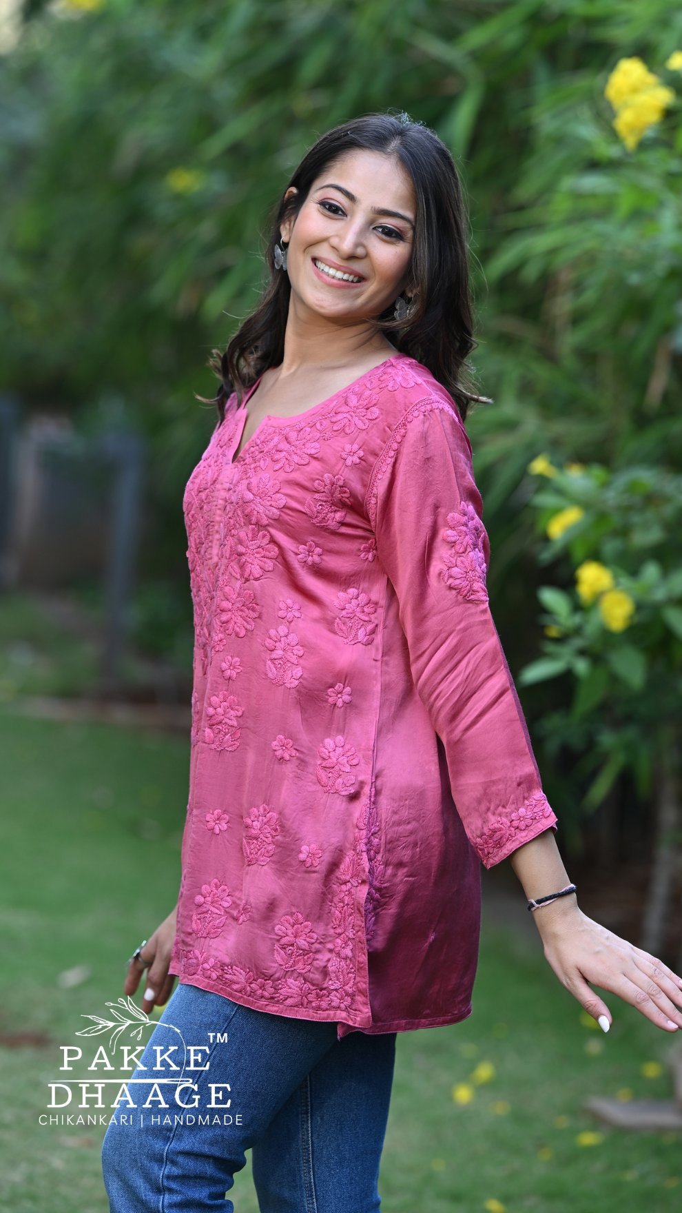 Saira Pure Modal Satin Short Kurtis Wild Raspberry