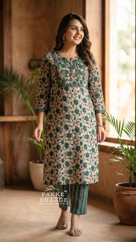 Sameera 2-Pc Pure Cotton Embroidered Sets Forest Green